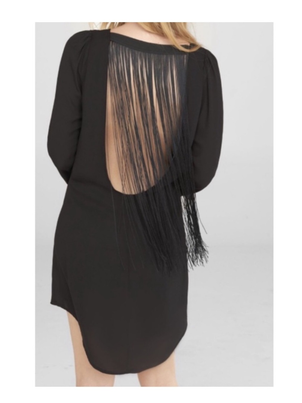 Express Black Fringed Long Sleeve Shift Dress
